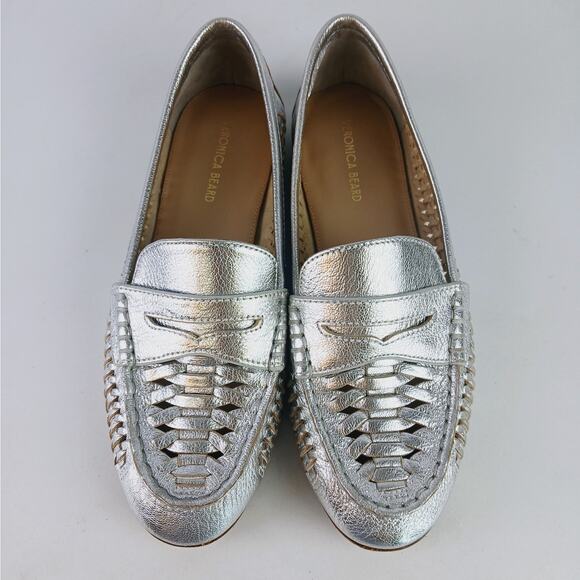 Veronica Beard SZ 7 Woven Penny Loafer In Silver $375 - Picture 6 of 10